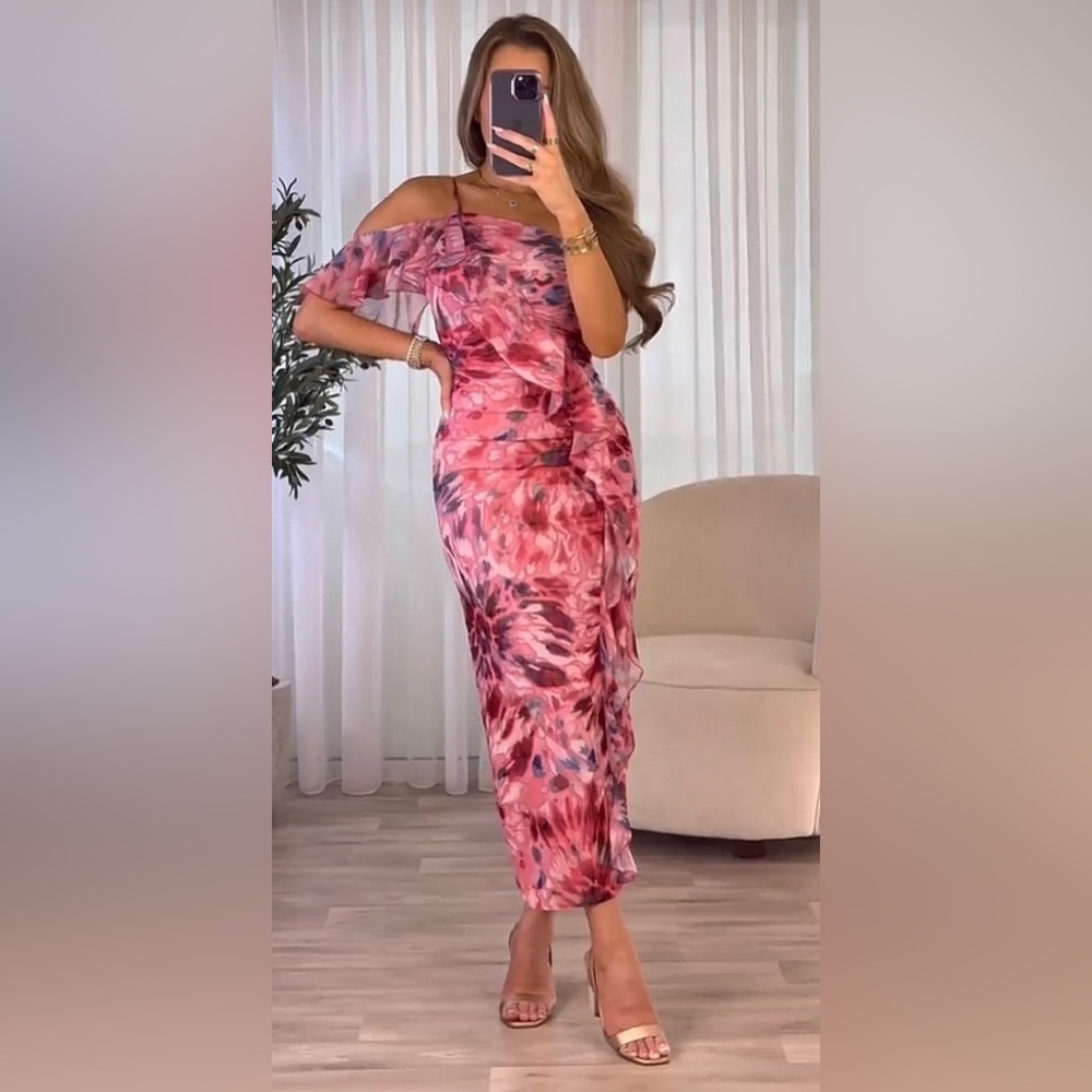 Zara Ruffled Asymmetrical One-Shoulder Dress - Picture 3 of 17